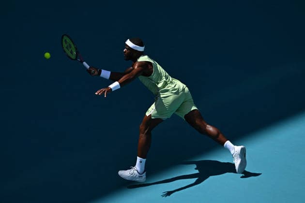 Jannick Sinner v Frances Tiafoe At Miami Open 2026 - USA Frances Tiafoe (USA) during his semi final tround match at the Itau Miami Open in Miami, FL, USA on March 26, 2026. Photo by Corinne Dubreuil ABACAPRESS.COM Miami FL United States  Copyright: xDubreuilxCorinne ABACAx