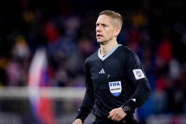 SLOVAKIA - KOSOVO Referee Espen Eskas during the knockout (KO) play off of FIFA World Cup, WM, Weltmeisterschaft, Fussball 2026 WM, Weltmeisterschaft, Fussball WM, Weltmeisterschaft, Fussball qualification football match between Slovakia and Kosovo. Narodny futbalovy stadion, National football stadium, Tehelne Pole, Bratislava, Slovakia, March 26, 2026. Photo by Branislav Racko Copyright: xx 080A2030