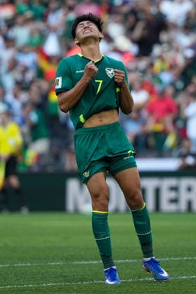 BOLIVIA VS SURINAME - PLAY-OFF COPA MUNDIAL FIFA 2026 - 26 MARZO 2026 Monterrey, Mexico - March 26, 2026: Miguel Terceros 7 of Bolivia celebrates after scoring his goal during the FIFA World Cup, WM, Weltmeisterschaft, Fussball 2026 Play-Off Tournament match between Bolivia and Suriname at Estadio BBVA in Monterrey, Mexico. Imago images Straffon Images Luis Licona GUADALUPE NUEVO LEON MEXICO Copyright: xLUISxLICONAx