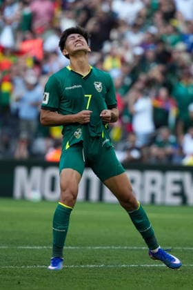 BOLIVIA VS SURINAME - PLAY-OFF COPA MUNDIAL FIFA 2026 - 26 MARZO 2026 Monterrey, Mexico - March 26, 2026: Miguel Terceros 7 of Bolivia celebrates after scoring his goal during the FIFA World Cup, WM, Weltmeisterschaft, Fussball 2026 Play-Off Tournament match between Bolivia and Suriname at Estadio BBVA in Monterrey, Mexico. Imago images Straffon Images Luis Licona GUADALUPE NUEVO LEON MEXICO Copyright: xLUISxLICONAx