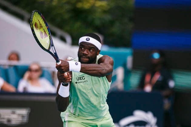 Miami Open Presented by Itau 2026 - March 26 Miami, Florida - March 26: Frances Tiafoe plays tennis during the match between Jannik Sinner of Italy and Frances Tiafoe of USA on day 10 of the Miami Open at Hard Rock Stadium on March 26, 2026 in Miami, Florida, United States. Copyright: xLatinxSportxImagesx