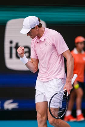 Miami Open Presented by Itau 2026 - March 26 Miami, Florida - March 26: Jannik Sinner celebrate and react after winning the match between Jannik Sinner of Italy and Frances Tiafoe of USA on day 10 of the Miami Open at Hard Rock Stadium on March 26, 2026 in Miami, Florida, United States. Copyright: xLatinxSportxImagesx