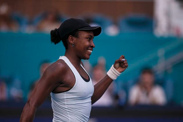 Miami Open Presented by Itau 2026 - March 26 Miami, Florida - March 26: Coco Gauff plays, react and celebrate during the match between Coco Gauff (USA) and Karolina Muchova (Czechia) on day 10 of the Miami Open at Hard Rock Stadium on March 26, 2026 in Miami, Florida, United States. Copyright: xLatinxSportxImagesx