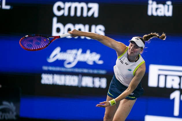 Miami Open Presented by Itau 2026 - March 26 Miami, Florida - March 26: play, react and celebrate during the match between Aryna Sabalenka of Rusia and Elena Rybakina of Kazakhstan of Argentina on day 10 of the Miami Open at Hard Rock Stadium on March 26, 2026 in Miami, Florida, United States. Copyright: xLatinxSportxImagesx