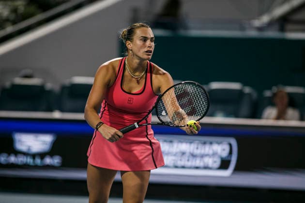 Miami Open Presented by Itau 2026 - March 26 Miami, Florida - March 26: play, react and celebrate during the match between Aryna Sabalenka of Rusia and Elena Rybakina of Kazakhstan of Argentina on day 10 of the Miami Open at Hard Rock Stadium on March 26, 2026 in Miami, Florida, United States. Copyright: xLatinxSportxImagesx