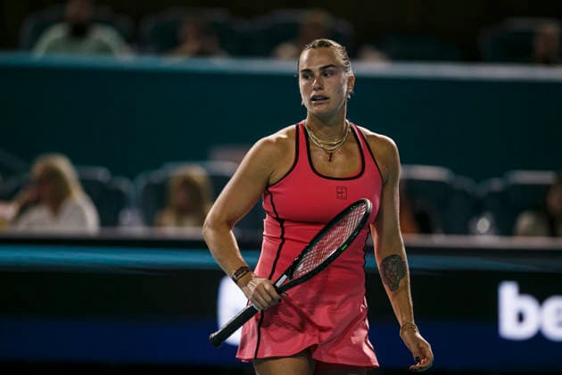 Miami Open Presented by Itau 2026 - March 26 Miami, Florida - March 26: play, react and celebrate during the match between Aryna Sabalenka of Rusia and Elena Rybakina of Kazakhstan of Argentina on day 10 of the Miami Open at Hard Rock Stadium on March 26, 2026 in Miami, Florida, United States. Copyright: xLatinxSportxImagesx