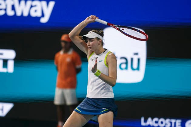 Miami Open Presented by Itau 2026 - March 26 Miami, Florida - March 26: play, react and celebrate during the match between Aryna Sabalenka of Rusia and Elena Rybakina of Kazakhstan of Argentina on day 10 of the Miami Open at Hard Rock Stadium on March 26, 2026 in Miami, Florida, United States. Copyright: xLatinxSportxImagesx
