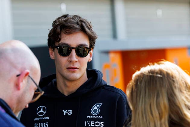 27th March 2026; Suzuka Circuit, Suzuka, Japan; 2026 FIA Formula 1 Japanese Grand Prix; Free Practice Day; Number 63 Mercedes AMG Petronas driver George Russell in the paddock at the Aramco Japanese Grand Prix StephenxBlackberry Content restricted for UK based newspaper