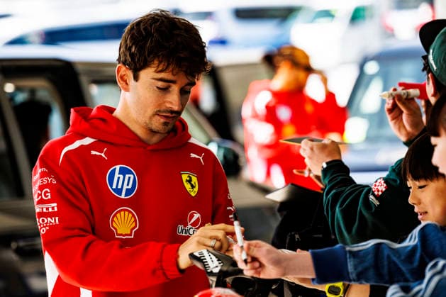 27th March 2026; Suzuka Circuit, Suzuka, Japan; 2026 FIA Formula 1 Japanese Grand Prix; Free Practice Day; Number 16 Scuderia Ferrari driver Charles Leclerc in the paddock at the Aramco Japanese Grand Prix StephenxBlackberry Content restricted for UK based newspaper