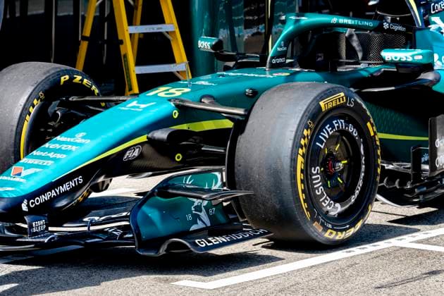 SUZUKA Detail of the front wing of Formula 1 driver Lance Stroll s car of Aston Martin Aramco Formula 1 Team during the Formula 1 Japan Suzuka free practice at the Suzuka Formula 1 circuit on March 27, 2025 in Suzuka, Japan Photo by DeFodi Images
