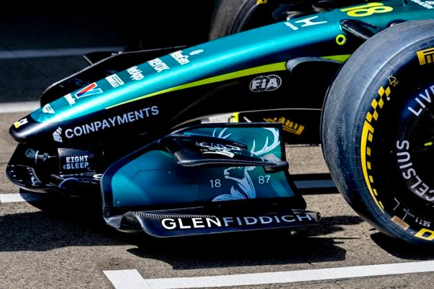 SUZUKA Detail of the front wing of Formula 1 driver Lance Stroll s car of Aston Martin Aramco Formula 1 Team during the Formula 1 Japan Suzuka free practice at the Suzuka Formula 1 circuit on March 27, 2025 in Suzuka, Japan Photo by DeFodi Images