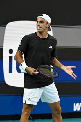 MIAMI GARDENS, FL - MARCH 26: Francisco Cerundolo of Argentina reacts after the point, playing against, Alexander Zverev of Germany, during the men™s quarterfinal match of the Miami Open on March 26, 2026, Hard Rock Stadium in Miami Gardens, Florida. (Photo by Michele Eve Sandberg Icon Sportswire) TENNIS: MAR 26 Miami Open EDITORIAL USE ONLY Icon2603260568
