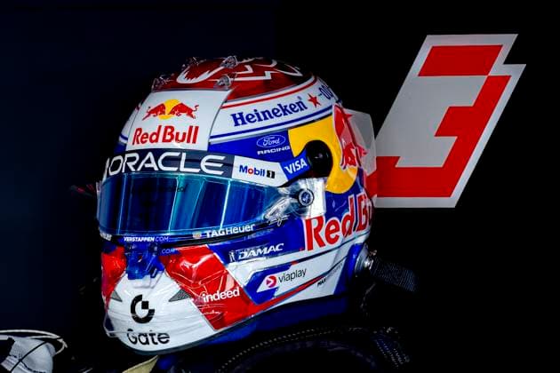 SUZUKA Helmet of Formula 1 driver Max Verstappen of Oracle Red Bull Racing during the Formula 1 Japan Suzuka free practice at the Suzuka Formula 1 circuit on March 27, 2025 in Suzuka, Japan Photo by DeFodi Images