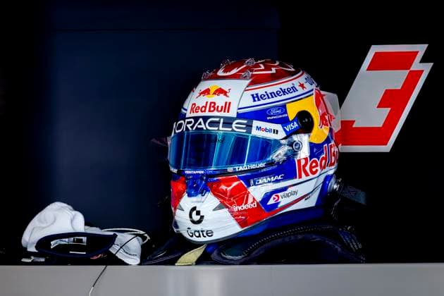 SUZUKA Helmet of Formula 1 driver Max Verstappen of Oracle Red Bull Racing during the Formula 1 Japan Suzuka free practice at the Suzuka Formula 1 circuit on March 27, 2025 in Suzuka, Japan Photo by DeFodi Images