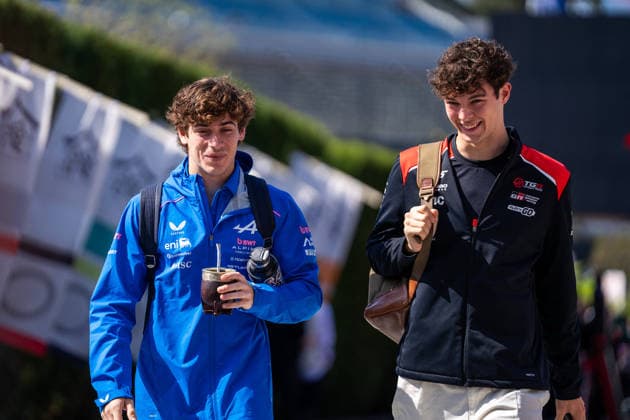 Formula 1 Aramco Japanese Grand Prix 2026 - Paddock OLIVER BEARMAN (GBR) of TGR Haas F1 Team 87 and FRANCO COLAPINTO (ARG) of BWT Alpine Formula One Team 43 on Friday during the 2026 Formula 1 Aramco Japanese Grand Prix at the Suzuka Circuit on March 27, 2026. Photo by Antoine Lapeyre ABACAPRESS.COM Suzuka Japan  Copyright: xLapeyrexAntoine ABACAx