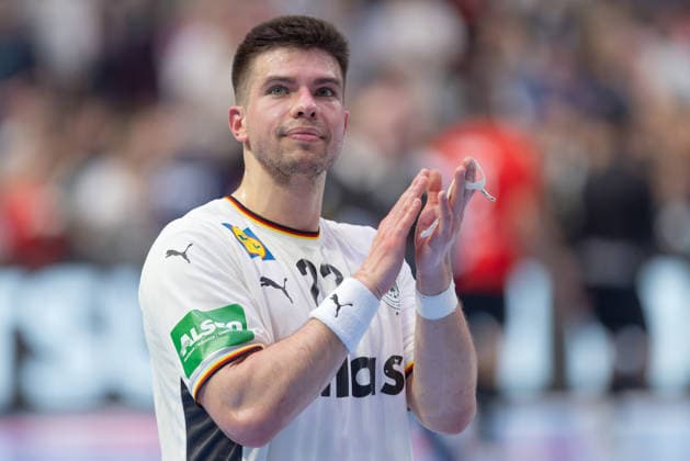 Deutschland - Ägypten, Handball-Testspiel Renars Uscins (Deutschland 23). Handball-Länderspiel der Männer zwischen Deutschland und Ägypten in der ÖVB-Arena in Bremen am 22. März 2026, Bremen Bremen Deutschland ÖVB-Arena *** Germany Egypt, Handball Test Match Renars Uscins Germany 23 Mens international handball match between Germany and Egypt at the ÖVB Arena in Bremen on March 22, 2026, Bremen Bremen Germany ÖVB Arena