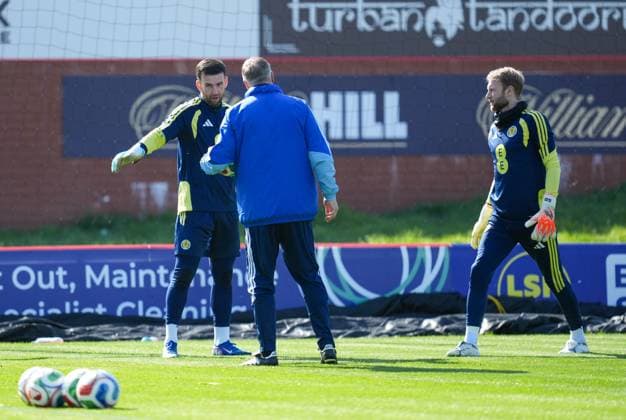 Scotland goalkeepers Liam Kelly & Scott Bain. Scotland Training Session, International Friendly, Länderspiel, Nationalmannschaft Football, Hampden Park, Glasgow, Scotland, UK - 27 Mar 2026Glasgow Hampden Park United Kingdom EDITORIAL USE ONLY No use with unauthorised audio, video, data, fixture lists, club league logos or live services. Online in-match use limited to 120 images, no video emulation. No use in betting, games or single club league player publications. Copyright: xStuartxWallace Shutterstockx 16788915g