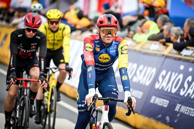 Belgian Edward Theuns of Lidl-Trek (R) pictured at the start of the E3 Saxo Bank Classic one day cycling race, 208,8km from and to Harelbeke, on Friday 27 March 2026. ELIASxROM  x169064121x