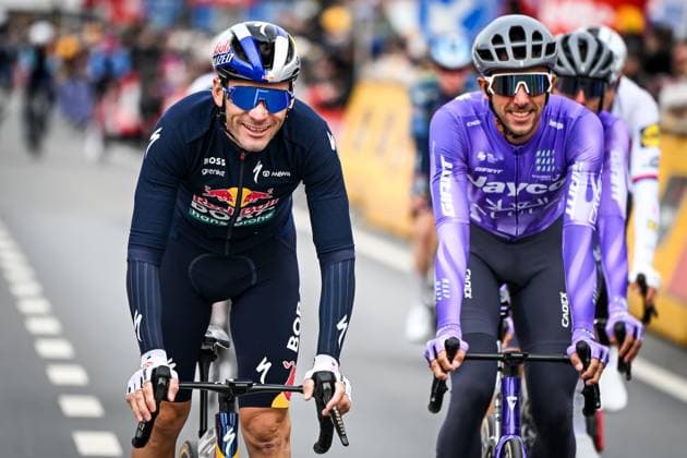 Belgian Gianni Vermeersch of Red Bull-BORA-hansgrohe and Belgian Dries De Bondt of Team Jayco-AIUIa pictured at the start of the E3 Saxo Bank Classic one day cycling race, 208,8km from and to Harelbeke, on Friday 27 March 2026. ELIASxROM  x169064260x