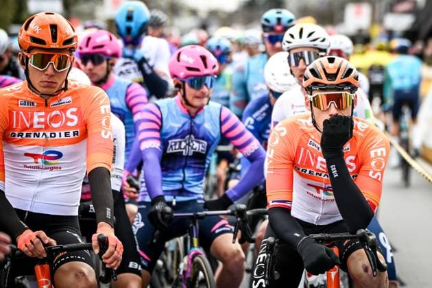 British Connor Swift of INEOS Grenadiers (R) pictured at the start of the E3 Saxo Bank Classic one day cycling race, 208,8km from and to Harelbeke, on Friday 27 March 2026. ELIASxROM  x169064272x