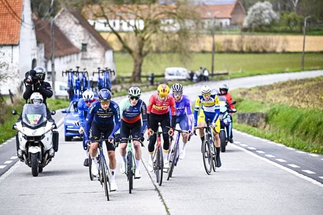 Canadian Nickolas Zukowsky of Pinarello Q36.5 Pro Cycling Team and Belgian Stan Dewulf of Decathlon CMA CGM Team pictured in action during the E3 Saxo Bank Classic one day cycling race, 208,8km from and to Harelbeke, on Friday 27 March 2026. JASPERxJACOBS  x169064494x
