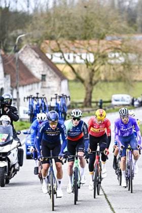Canadian Nickolas Zukowsky of Pinarello Q36.5 Pro Cycling Team and Belgian Stan Dewulf of Decathlon CMA CGM Team pictured in action during the E3 Saxo Bank Classic one day cycling race, 208,8km from and to Harelbeke, on Friday 27 March 2026. JASPERxJACOBS  x169064542x