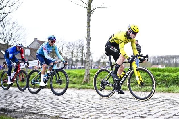 Norwegian Per Strand Hagenes of Team Visma-Lease a Bike pictured in action during the E3 Saxo Bank Classic one day cycling race, 208,8km from and to Harelbeke, on Friday 27 March 2026. JASPERxJACOBS  x169064609x