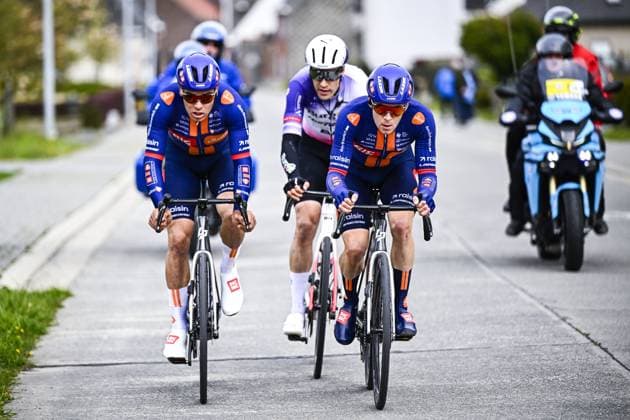 Henri-Francois Renard-Haquin of Team Picnic PostNL and Irish Sean Flynn of Team Picnic PostNL pictured in action during the E3 Saxo Bank Classic one day cycling race, 208,8km from and to Harelbeke, on Friday 27 March 2026. JASPERxJACOBS  x169066210x