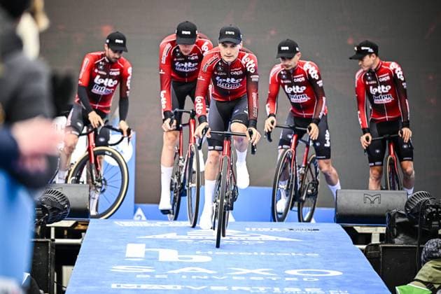 Belgian Sebastien Grignard of Lotto-Intermarche pictured at the start of the E3 Saxo Bank Classic one day cycling race, 208,8km from and to Harelbeke, on Friday 27 March 2026. JASPERxJACOBS  x169069538x