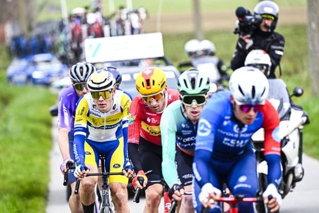 Belgian Michiel Lambrecht of Team Flanders-Baloise pictured in action during the E3 Saxo Bank Classic one day cycling race, 208,8km from and to Harelbeke, on Friday 27 March 2026. JASPERxJACOBS  x169071618x