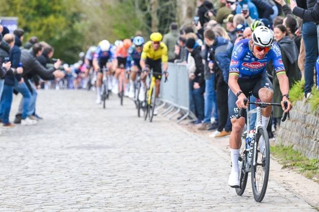 Dutch Mathieu van der Poel of Alpecin-Premier Tech pictured in action during the E3 Saxo Bank Classic one day cycling race, 208,8km from and to Harelbeke, on Friday 27 March 2026. POOLxTIMxDExWAELE  x169089911x