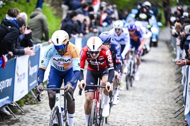 Eritrean Biniam Girmay of NSN Cycling Team pictured in action during the E3 Saxo Bank Classic one day cycling race, 208,8km from and to Harelbeke, on Friday 27 March 2026. JASPERxJACOBS  x169094741x