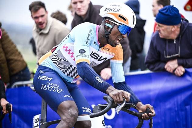 Eritrean Biniam Girmay of NSN Cycling Team pictured in action during the E3 Saxo Bank Classic one day cycling race, 208,8km from and to Harelbeke, on Friday 27 March 2026. JASPERxJACOBS  x169095573x
