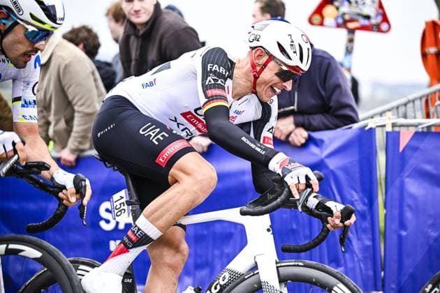 German Nils Politt of UAE Team Emirates-XRG pictured in action during the E3 Saxo Bank Classic one day cycling race, 208,8km from and to Harelbeke, on Friday 27 March 2026. JASPERxJACOBS  x169095604x