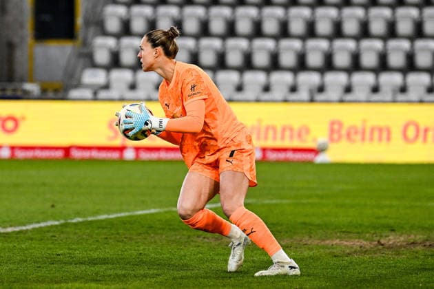 Soccer I Women I Season 2025 2026 I Bundesliga I 22 Matchday I FC Carl Zeiss Jena RB Leipzig I 27 03 2026 Elvira Johanna Herzog 1, Rasenballsport Leipzig holds a shot on goal freehand, close-up, portrait, portrait, single photo, single image, body Jena Ernst Abbe Sportfeld, ad hoc Arena Thuringia Germany Copyright: xLobeca InesxHähnelx