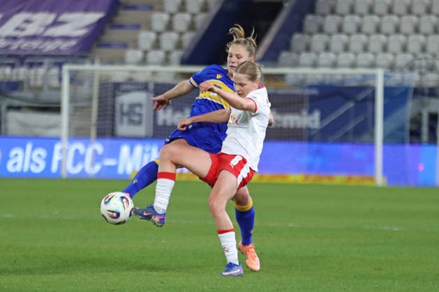 Google Pixel Womens Bundesliga, FC Carl Zeiss Jena RB Leipzig 27 03 2026 Toma Ihlenburg 3, Carl Zeiss Jena vs Emilia Kiaer Asgeirsdottir 8, RB Leipzig Football, Google Pixel Womens Bundesliga, Season 2025 2026, 22 Matchday FC Carl Zeiss Jena vs RB Leipzig on 27 03 2026, Ernst Abbe Sportfeld, ad hoc Arena, Jena DFB REGULATIONS PROHIBIT ANY USE OF PHOTOGRAPHS AS IMAGE SEQUENCES AND OR QUASI VIDEO Copyright: xBEAUTIFULxSPORTS JanxKaeferx
