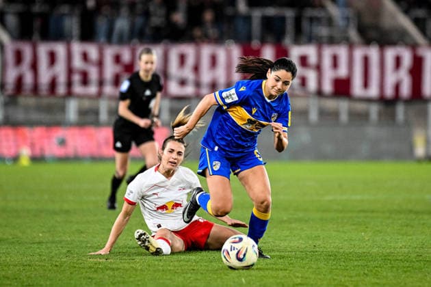 Soccer I Women I Season 2025 2026 I Bundesliga I 22 Matchday I FC Carl Zeiss Jena RB Leipzig I 27 03 2026 duel Sandra Starke 13, Rasenballsport Leipzig vs Olivia Johansson Alcaide 9, FC Carl Zeiss Jena Jena Ernst Abbe Sportfeld, ad hoc Arena Thüringen Germany Copyright: xLobeca InesxHähnelx