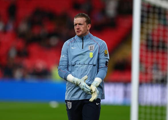 27th March 2026; Wembley Stadium, London, England; Friendly International Football, England versus Uruguay; Goalkeeper Jordan Pickford of England during the warm up JPxFletcher Content restricted for UK based newspaper