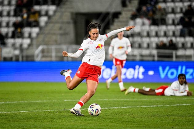 Soccer I Women I Season 2025 2026 I Bundesliga I 22 Matchday I FC Carl Zeiss Jena RB Leipzig I 27 03 2026 Goal shot Lisa Baum 11, Rasenballsport Leipzig Crop, close-up, portrait, portrait, single photo, single image, body Jena Ernst Abbe Sportfeld, ad hoc Arena Thuringia Germany Copyright: xLobeca InesxHähnelx
