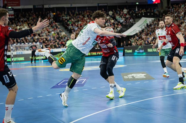DAIKIN HBL SG Flensburg Handewitt vs GWD Minden 27 03 26 Philipp Vorlicek No 22, GWD Minden in attack DAIKIN HBL SG Flensburg Handewitt vs GWD Minden, GP JOULE Arena on 27 03 26 Copyright: xBEAUTIFULxSPORTS MarioxM.xKobergx