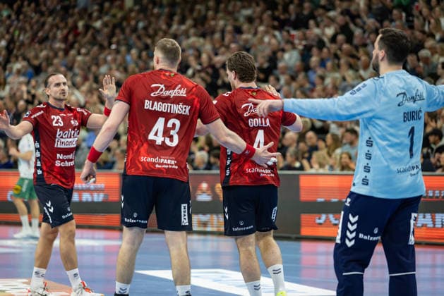 DAIKIN HBL SG Flensburg Handewitt vs. GWD Minden 27 03 26 Cheering goal celebration at SG Flensburg Handewitt DAIKIN HBL SG Flensburg Handewitt vs. GWD Minden, GP JOULE Arena on 27 03 26 Copyright: xBEAUTIFULxSPORTS MarioxM.xKobergx