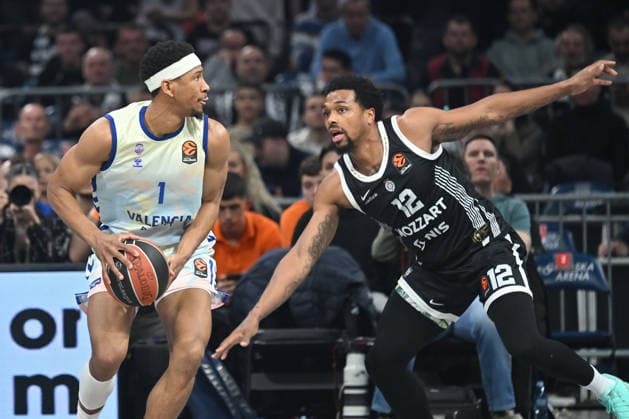 PARTIZAN vs VALENCIA KAMERON TAYLOR vs STERLING BROWN Sterling Braun basketball Partizan vs Valencia basket Euroleague at Beogradska arena, Belgrade 27.03.2026 Foto: BASKETBALL, EUROLEAGUE, PARTIZAN, VALENCIA BASKET Belgrade Belgrade arena Serbia Copyright: xMarkoxMetlas xMNxPressx