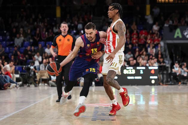 March 27, 2026, Barcelona, Barcelona, Spain: Tomas Satoransky of FC Barcelona, Barca and Tyson Carter of Crvena Zvezda Meridianbet Belgrade in action during the EuroLeague Regular Season Round 34 match played between FC Barcelona and Crvena Zvezda Meridianbet Belgrade at Palau Blaugrana on March 27, 2026 in Barcelona, Spain. FC Barcelona V Crvena Zvezda Meridianbet Belgrade - Euroleague 2025 2026  - ZUMAa181 20260327_zaa_a181_047 Copyright: xJavierxBorregox