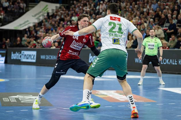 DAIKIN HBL SG Flensburg Handewitt vs GWD Minden 27 03 26 Lasse Kjaer Moller No 64, SG Flensburg Handewitt vs Mika Laurin Sajenev No 21, GWD Minden DAIKIN HBL SG Flensburg Handewitt vs GWD Minden, GP JOULE Arena on 27 03 26 Copyright: xBEAUTIFULxSPORTS MarioxM.xKobergx