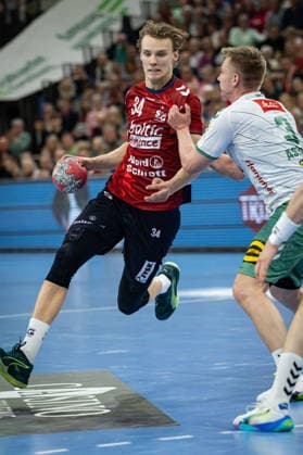 DAIKIN HBL SG Flensburg Handewitt vs GWD Minden 27 03 26 Thilo Knutzen Nr 34, SG Flensburg Handewitt vs Daniel Astrup Pedersen Nr 03, GWD Minden DAIKIN HBL SG Flensburg Handewitt vs GWD Minden, GP JOULE Arena on 27 03 26 Copyright: xBEAUTIFULxSPORTS MarioxM.xKobergx