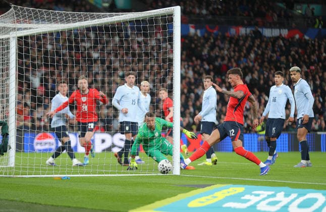 England v Uruguay, Fifa International Friendly, Länderspiel, Nationalmannschaft Wembley Stasdium , Wembley Stadium, London, UK - 27 03 2026 Ben White of England scores their first goal during the International Friendly between England and Uruguay at Wembley Stadium London Wembley Stadium London GBR, UK NEWSPAPERS OUT Copyright: xMarkxGreenwoodx