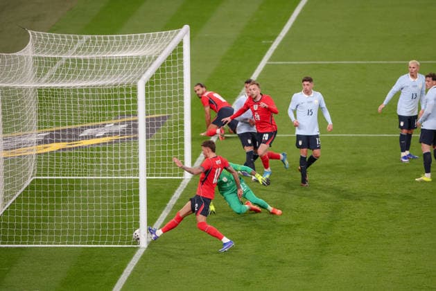 International Friendly, Länderspiel, Nationalmannschaft England v Uruguay Wembley Stadium 27.03.2026 Ben White of England scores 1-0 International Friendly England v Uruguay Wembley Stadium 27.03.2026 Times Photographer Bradley Ormesher.  Copyright: xBradleyxOrmesherx NINTCHDBPICT001069882045