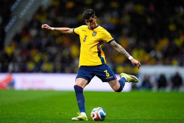 March 27, 2026, Madrid, Madrid, Spain: Piero Hincapie of Ecuador in action during the International Friendly, Länderspiel, Nationalmannschaft football match played between Morocco and Ecuador at Riyadh Air Metropolitano stadium on March 27, 2026, in Madrid, Spain. Morocco V Ecuador - International Friendly  - ZUMAa181 20260327_zaa_a181_077 Copyright: xDennisxAgyemanx