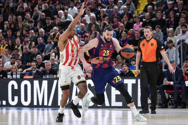 March 27, 2026, Barcelona, Barcelona, Spain: Tornike Shengelia of FC Barcelona, Barca and Chima Moneke of Crvena Zvezda Meridianbet Belgrade in action during the EuroLeague Regular Season Round 34 match played between FC Barcelona and Crvena Zvezda Meridianbet Belgrade at Palau Blaugrana on March 27, 2026 in Barcelona, Spain. FC Barcelona V Crvena Zvezda Meridianbet Belgrade - Euroleague 2025 2026  - ZUMAa181 20260327_zaa_a181_099 Copyright: xJavierxBorregox