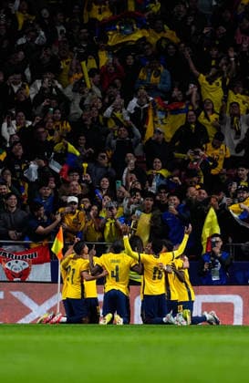 March 27, 2026, Madrid, Madrid, Spain: John Yeboah of Ecuador celebrates a goal with teammates during the International Friendly, Länderspiel, Nationalmannschaft football match played between Morocco and Ecuador at Riyadh Air Metropolitano stadium on March 27, 2026, in Madrid, Spain. Morocco V Ecuador - International Friendly  - ZUMAa181 20260327_zaa_a181_119 Copyright: xDennisxAgyemanx